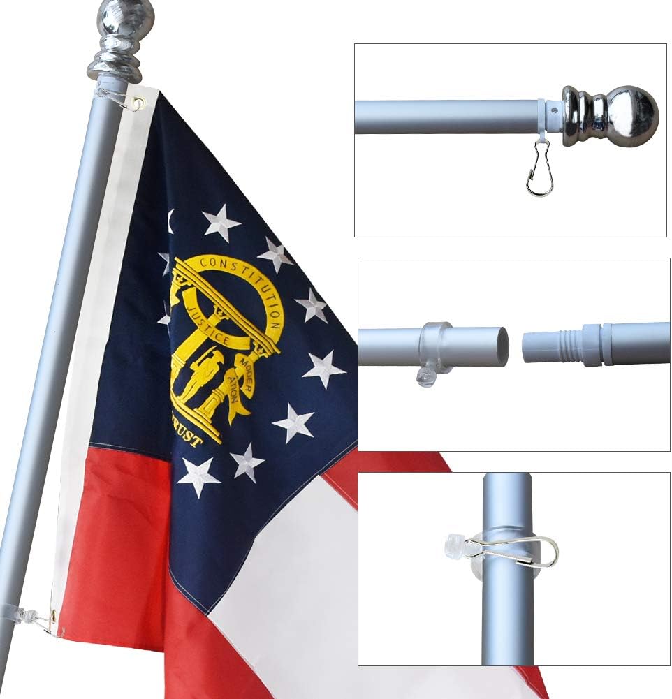 Vedouci USA 3x5 State Flag Kit With Nylon Flag Aluminum Pole Metal Base